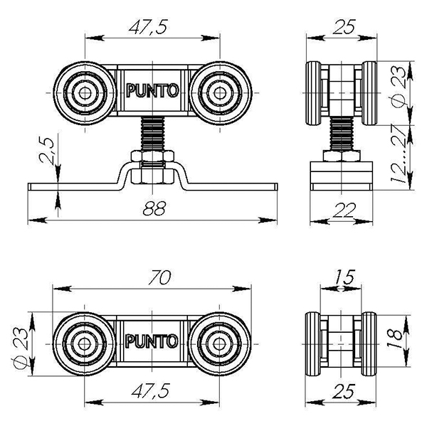 Комплект роликов Punto (Пунто) для раздвижных дверей Soft LINE 55/4